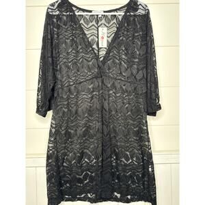 Hot Touch Black Lace Swim Cover Up Dress, V-Neck Mini New w/Tags Size Medium